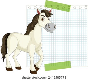 Vector graphic of a happy horse on grid background