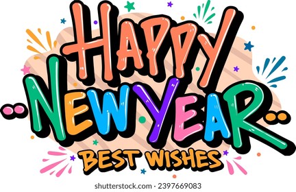 Vector Graphic Happy New Year Buchstabtering Design im Graffiti-Stil. Farbiger Grußtext