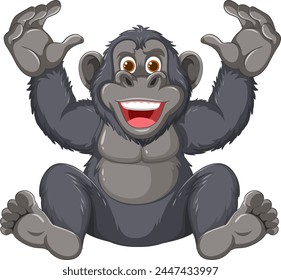 Vector graphic of a happy, playful gorilla