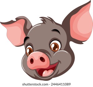 Vector graphic of a happy, smiling piglet