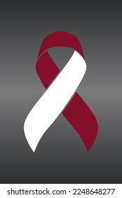 Vector graphic of head and neck cancer ribbon on black gradient background. ivory and burgundy color awareness ribbon for head and neck cancer support symbol. vector eps10.
