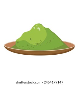 Vector graphic of a heaping pile of green matcha powder on a simple brown plate