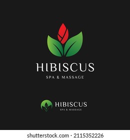 Vector graphic of hibiscus logo modern premium with leaves perfect for spa, massage, beauty, skin care brand, logo feminine, resort, hotel, salon, therapy, floral, fashion, botanical, and more