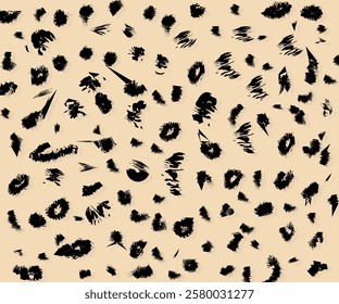 Vector graphic of High-contrast black and gold leopard patterns with camouflage accents. An animal leather seamless design texture background design.