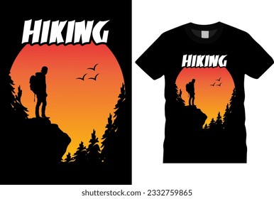 Vektorgrafik-Wanderwanderung Bergtouren-T-Shirt-Design.Mit Bergillustrationen, Outdoor-Abenteuer, Outdoor Vintage T-Shirts, Wanderausrüstung, Wanderstiefel und Wandersymbol. bereit zum Druck in T-Shirt