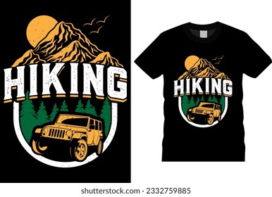 Diseños de camisetas de montaña para excursionismo con excursionismo gráfico vectorial.Con ilustraciones de montaña, aventura al aire libre, camisetas de estilo vintage al aire libre, equipo de senderismo, botas de senderismo e ícono de senderismo. listo para imprimir en camiseta