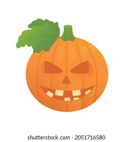 Vector graphic holiday illustration with orange frightened Halloween pumpkin