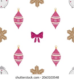 Vector graphic holiday seamless pattern with christmas toys on a white background