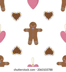 Vector graphic holiday seamless pattern with christmas toys on a white background