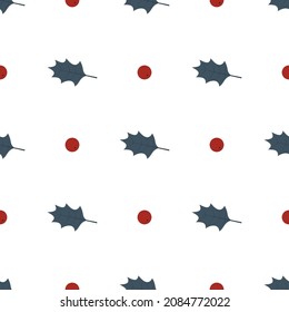 Vector graphic holiday seamless pattern with christmas holly leaves and berries