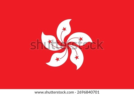 Vector graphic of the  Hong Kong flag. Comprised of a red background with five red stars on five leaves arranged in a circular pattern