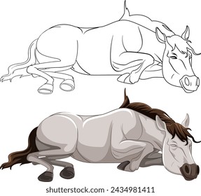 Vector graphic of a horse lying down, resting.