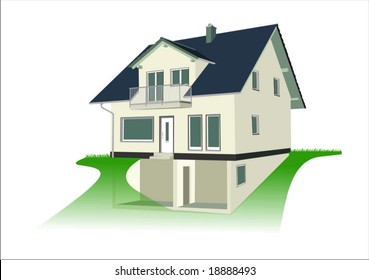 Vector graphic of a house with cross-section showing cellar