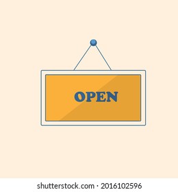 Vector graphic icon. Concept design on starting small business. 'We're open' sign