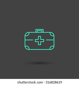 Vector graphic icon of a doctor's bag in minimal style, line symbols in negative color