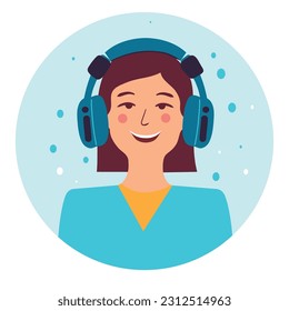 Vector graphic icon icon Girl in headphones girl at work telecom operator flat illustration