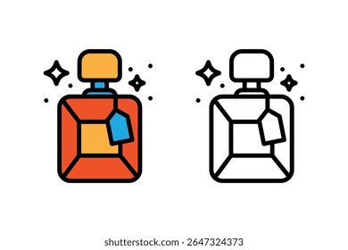 Vetor ícone gráfico frasco de perfume com atomizador spray. Adequado para uso em produtos de fragrância, sites de comércio eletrônico de beleza, UI de aplicativo de cosméticos, lojas de perfume on-line, para terapia de aroma e cuidados pessoais.