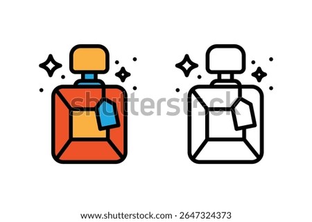 Vector graphic icon perfume bottle with atomizer spray. Suitable for use in fragrance product, beauty e-commerce websites, cosmetics app UI, online perfume stores, for aroma therapy and personal care.