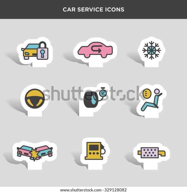 Vector\
graphic icon set of car service and\
assistance