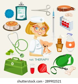 Vector graphic icon set of vet and pet supplies