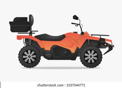 Vector graphic icon of a sport quad bike in orange and black color