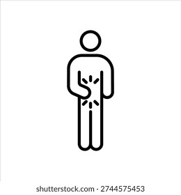Vector graphic icons in flat, contour, thin and linear design.Abdominal pain. Causes, symptoms, illness, disease. Poster, banner. Concept infographic for hospital Web site, app. Sign, symbol, emblem., vector illustration