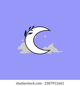 Vector graphic of illusration of decorative design elements. Moon, clouds and leaves. Vector template. This vector is perfect for decorations, templates, banners, backgrounds, wallpapers, and t-shirt 