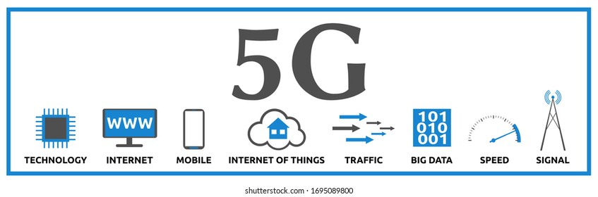 Vector graphic illustration of 5G with symbols. Isolated on white background.