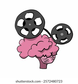 A vector graphic illustration about the brain combined with a film projector, just as our brain can reflect back various stored memories. 