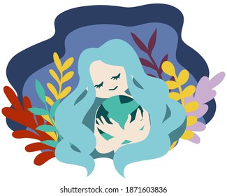 Vector Graphic Illustration About Saving The Earth with Girl Hold Earth Dearly Drawing can be used for Earth Day Background Illustration