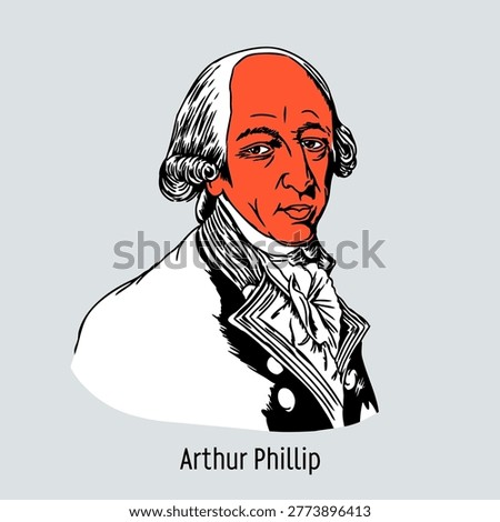 Vector graphic illustration of Admiral Arthur Phillip. A modern stylized portrait of the founder of Australia's first European settlement. Ideal for historical, educational, and Australian heritage projects