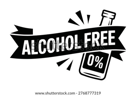 Vector graphic illustration of an alcohol-free design featuring a banner and bottle with 0% label.