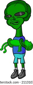 vector graphic illustration of an alien holding his dead brother. illustrations for design needs or various product such as children's books and others. simple vector illustration.