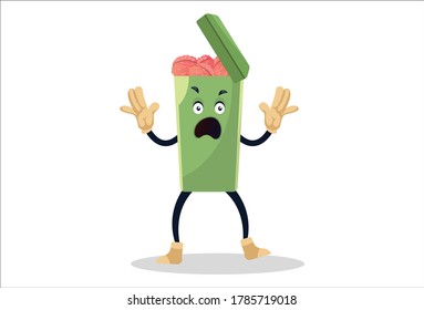 Vector graphic illustration of an angry Dustbin. Individually on white background.	