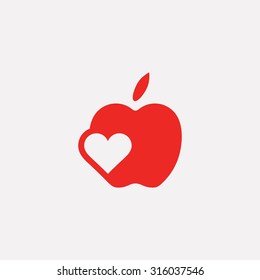 Vector graphic illustration of an apple symbol with a heart inside in negative space