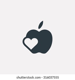 Vector graphic illustration of an apple symbol with a heart inside in negative space