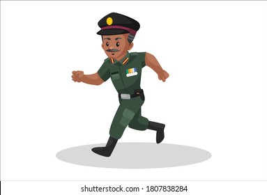 Vector Graphic Illustration. Army Man Is Running Fast. Individually On A White Background.