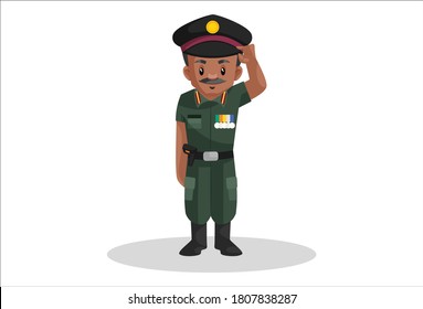 Ilustración gráfica vectorial. El hombre del ejército lleva puesto su gorra. Individualmente sobre un fondo blanco.