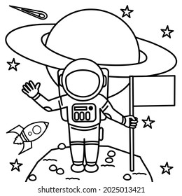 vector graphic illustration of astronaut in space,black and white vector illustration, suitable for coloring books
