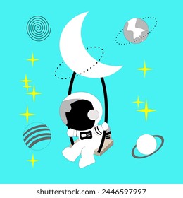 Vector graphic of an illustration of an astronaut swinging on a swing with a space feel. This vector is perfect for backgrounds, t-shirt designs, wallpapers, templates, banners, decorations etc.