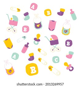 Vector  graphic illustration of baby elements cartoon style. individually on a white background.