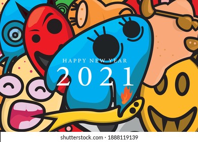 ilustración gráfica vectorial del arte del doodle de año nuevo feliz de fondo, perfecto para fondos, calendario, marcos, etc.
