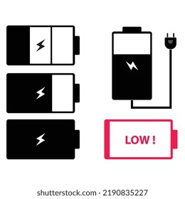 Vector graphic illustration of battery charge indicator icon. battery energy level.