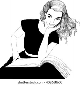 Vector Graphic Illustration Beautiful Girl Reading Stock Vector ...