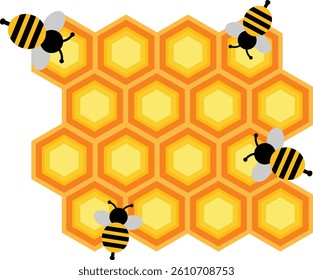 Vector Graphic Illustration Bees and Honey Background White