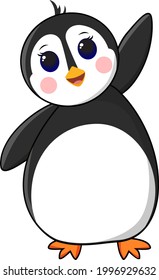 Ilustración gráfica vectorial, gran saludo de un pingüino lindo. pequeño pingüino feliz en personaje de caricatura. arte de doodle