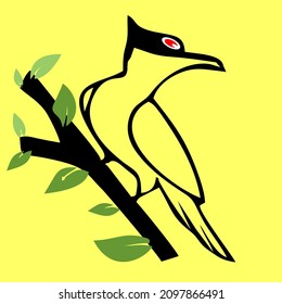 Vektorgrafik eines Vogelcharakters, der auf einem Baumstamm steht, perfekt für Kinderbücher, T-Shirts, Bekleidung und andere Kinderartikel.
