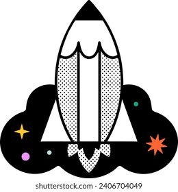 Ilustración gráfica vectorial del cohete negro listo para despegar en vuelo