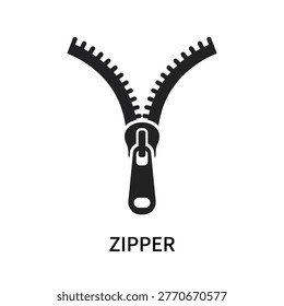 Vector graphic illustration of Black Zipper Icon, Open Zipper, Vector Zipper Illustration, Fashion Clothing Accessory Vector