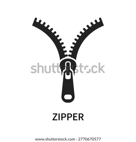 Vector graphic illustration of Black Zipper Icon, Open Zipper, Vector Zipper Illustration, Fashion Clothing Accessory Vector